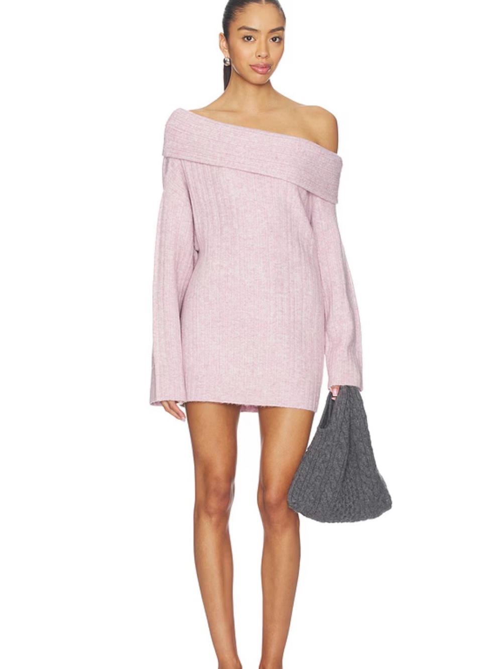 Off-the-Shoulder Pink Sweater Dress